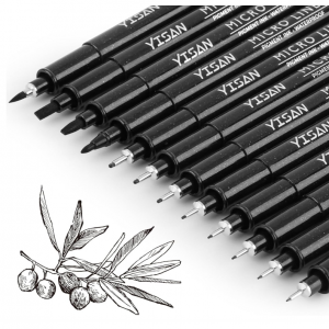 YISAN Drawing Art Pens,Micro Fineliner Pensl,Black,12 Set @ Amazon