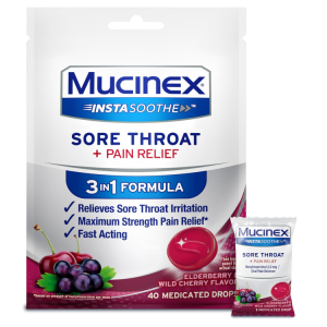 Mucinex Instasoothe Sore Throat Relief Throat Drops, Elderberry & Wild Cherry, 40 Count @ Amazon