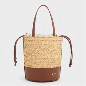 Charles & Keith Leather & Raffia 水桶包
