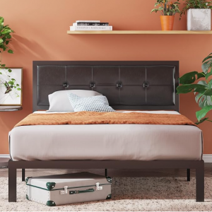 Zinus Cherie Faux Leather Classic Platform Bed Frame with Steel Support Slats, Queen @ Amazon