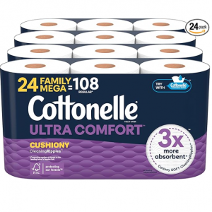 Cottonelle Ultra Comfort Toilet Paper, 24 Family Mega Rolls = 108 Regular Rolls