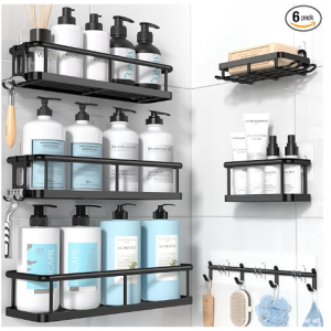 YASONIC Shower Caddy, 6 Pack Large Capacity with Shower Soap Holder and 12 Hooks @ Amazon