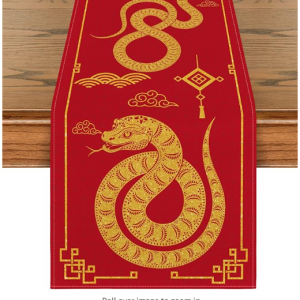 Artoid 模式十二生肖蛇 2025 年農曆新年快樂桌布,13x72 英寸