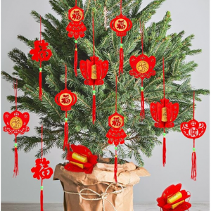 Whaline 36件中國新年裝飾品中國結吊墜紅色掛飾