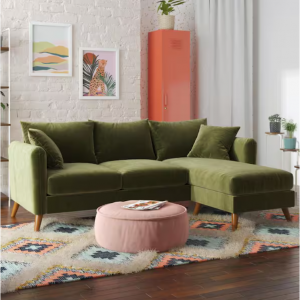 Novogratz Magnolia 84 in. Rounded Arm 1-Piece Velvet L Shaped Reversible Sectional Sofa in Green w