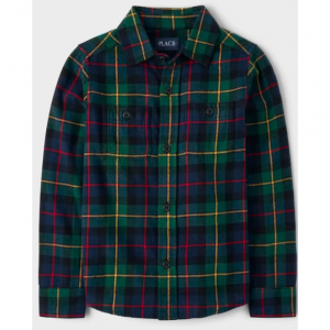 格子法兰绒纽扣衬衫 - 绿色