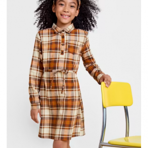 家庭格子法兰绒衬衫裙 - 棕色