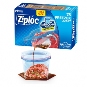 Ziploc Quart Food Storage Freezer Bags, Stay Open Design with Stand-Up Bottom, 75 Count @ Amazon