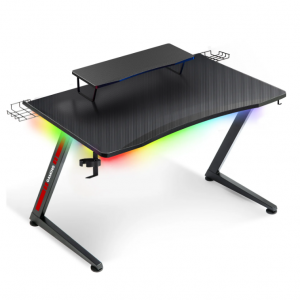 GTRACING Ergonomic Curved 3-Sided LED Z-Leg Gaming Desk, Black @ Walmart