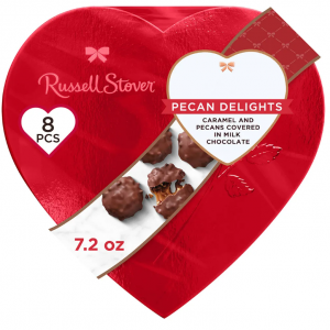 Russell Stover 牛奶巧克力山核桃红箔心形礼盒 7.2oz