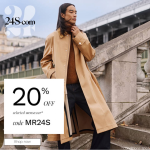 24S - 20% Off $/€ 200+ Selected Menswear on RICK OWENS, AMI PARIS, THOM BROWNE, CP COMPANY & More 