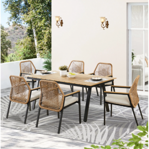 Peakhome Furnishings 戶外長方形 6 人鋁製餐桌椅帶烯烴墊