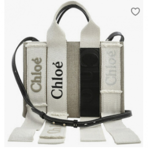 Chloe Sand Linen Woody 小号 Logo 托特包