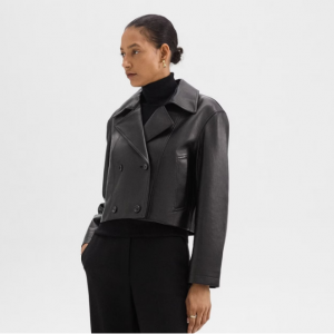 60% Off Double-Breasted Crop Trench in Leather @ Theory UK 