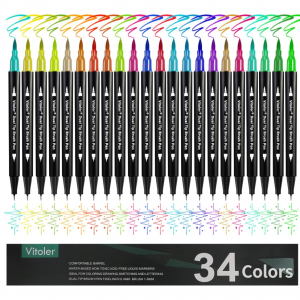 Vitoler Markers,34 Colored Brush Markers Dual Tip Brush Pens @ Amazon