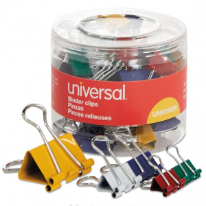 Universal 31026 Assorted Binder Clips, Mini/Small/Medium, Assorted Colors, 30/Pack @ Amazon