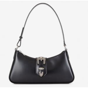 The Kooples Black glazed leather Joe bag with Western buckle 单肩包