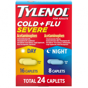 Tylenol Cold + Flu Severe Day & Night Caplets for Fever, Pain, 24 Count @ Amazon