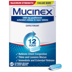 Mucinex Chest Congestion Maximum Strength 12 Hour Extended Release Tablets, 1200mg, 42ct @ Amazon