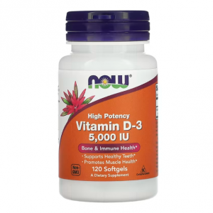 NOW Foods, 維生素 D3，優效，5,000 國際單位，120 粒軟凝膠