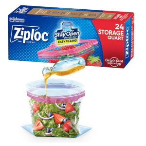 Ziploc Quart Food Storage Bags, Stay Open Design with Stand-Up Bottom, Easy to Fill, 24 Count 