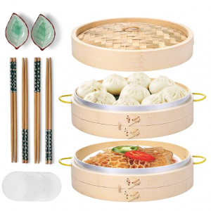 MacaRio Bamboo Steamer Basket Set 10 inch Steamer @ Amazon