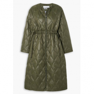 GANNI Quilted glossed-shell coat