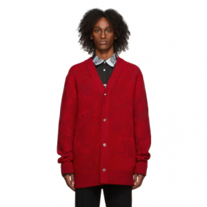 We11done Red Logo Graffiti Allover Cardigan