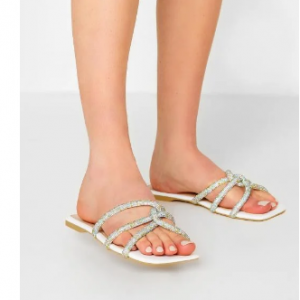 63% Off PixieGirl White Diamante Strap Mule Sandals In Standard Fit @ Yours Clothing AU