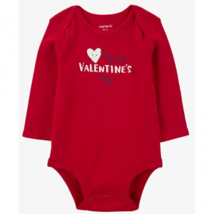 Baby Heart Valentine's Day Ribbed Long-Sleeve Bodysuit - Red