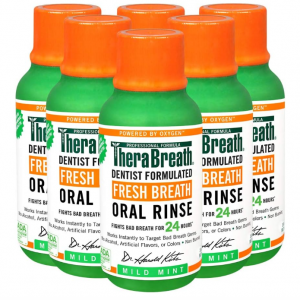 TheraBreath Fresh Breath Oral Rinse, Mild Mint, 3 Ounce Bottle, Pack of 6 @ Amazon