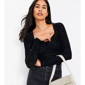 LOFT Mosaic Shirred Velour Sweetheart Top