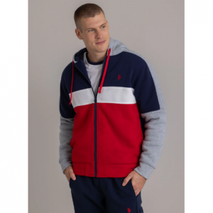 EMBOSSED SHOULDER COLORBLOCK SHERPA HOODIE