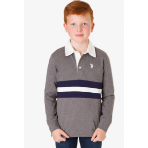 BOYS LONG SLEEVE PIECED STRIPE POLO SHIRT