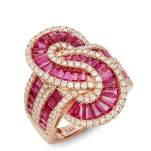 Effy 14K Rose Gold Ruby & Diamond Twist 戒指