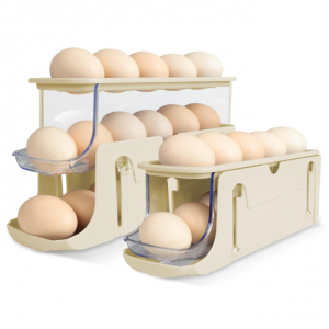 IceFun Egg Holder for Fridge 3 Adjustable Layers Automatically Rolling Egg Organizer,Pack of 2