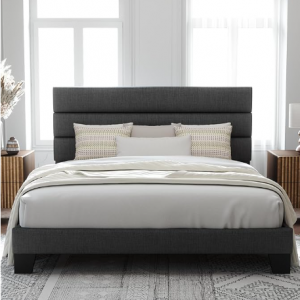 Allewie King Bed Frame Platform Bed with Fabric Upholstered Headboard and Wooden Slats Support 