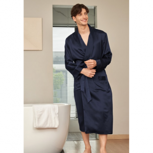 シルクローブ メンズ シンプル 長袖 ロング丈 ポケット付き ナイトガウン