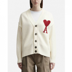 Ami White Wool Ami de Coeur Cardigan