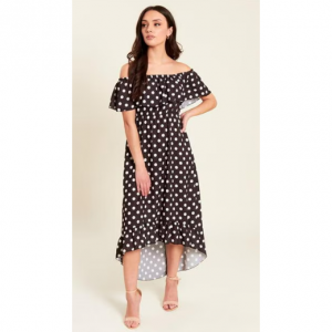 Be You Frill Bardot Dip Back Midi Dress