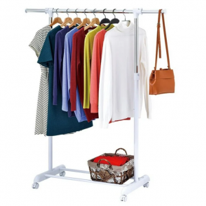 Mainstays Adjustable Rolling Garment Rack Metal Chrome, White, 84-121Wx44Dx123.5-163Hcm @ Walmart