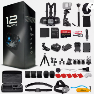 GoPro HERO 12 - 防水运动相机 + 64GB 卡和 50 件配件套件