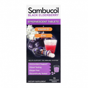 Sambucol, 黑接骨木果,泡腾片 + 维生素 C 和锌,4 岁以上,15 片泡腾片