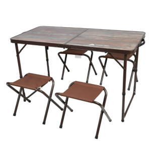 Ozark Trail Durable Steel and Aluminum Table and Stools, Open Dims 19.29"x 24.6", Brown @ Walmart