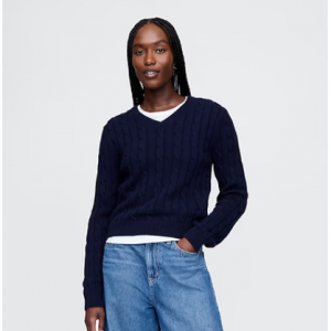 Gap 100% Cotton Cable-Knit V-Neck Sweater