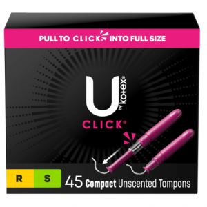 U by Kotex Click Compact Multipack Tampons, Regular/Super Absorbency, Unscented, 45 Count @ Amazon