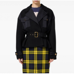 ELISABETTA FRANCHI logo-patch short trench coat 短款风衣
