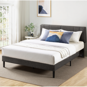 Mellow Soley Upholstered Platform Bed Frame with Headboard, Dark Grey, Queen @ Walmart