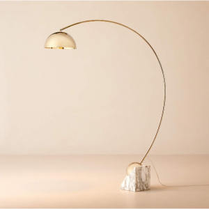Venus Champagne Arc Floor Lamp with White Marble Base