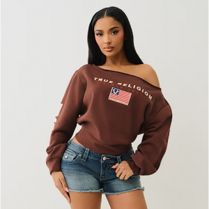 True Religion Off The Shoulder Embroidered Pullover